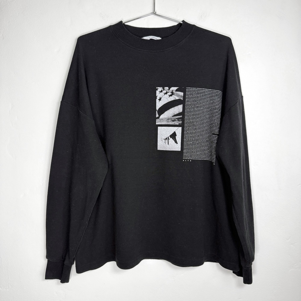 ALYX Visual Black Graphic Print Medium Crewneck Sweatshirt Menswear Designer Top
